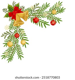 Christmas tree borders corner. Christmas fir branch frame. Stock vector illustration.