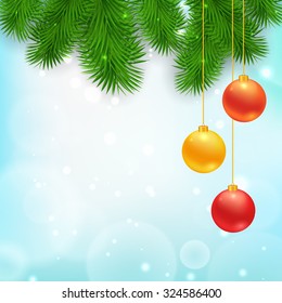 Christmas Tree Borders with hanging balls.  Vector realistic illustration for your design.