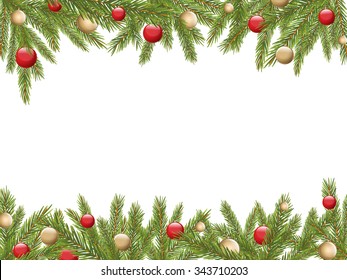 Christmas Tree Borders with red and gold decoration, Vector Illustration