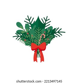 Christmas tree bouquet with a red bow. Vector graphics