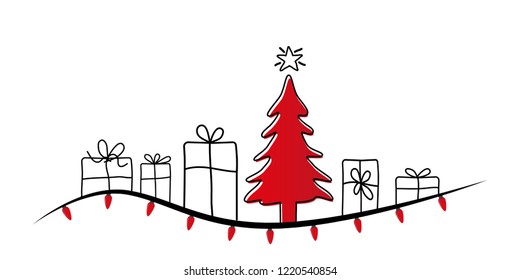Christmas tree and box of gifts.