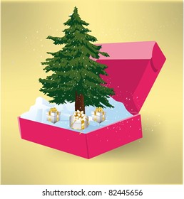 Christmas tree in a box with gifts
