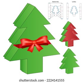 Christmas Tree Box packaging die cut template design. 3d mock-up