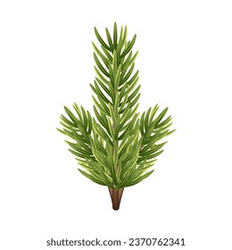 Christmas tree branch 3D. Green pine, evergreen plant. Winter holiday element for decoration, design of banner, card, poster. Isolated Christmas tree branch on white. Vector illustration.