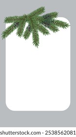 Christmas tree branch with , background frame. For letterheads, notepads and banners. Vector illustration.