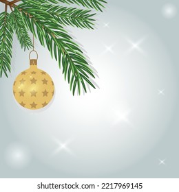 Christmas Tree branch and a Christmas ball. Christmas background. Vector illustration design. Christmas decor, decorations. Greeting card.