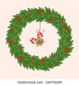 Christmas tree branch with berries and cones