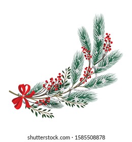 Christmas Tree Branch with Colorful Decorative Elements Vector Illustration