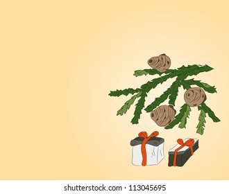 Christmas tree branch with cones
