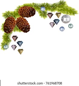 Christmas tree branch, cones ans jewels