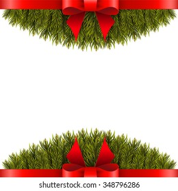 Christmas tree branch decorated with red bow