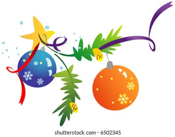 Christmas tree branch with decorations