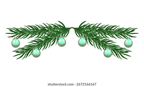 Rama de árbol de Navidad con decoraciones Año Nuevo. Las bolas brillan confeti. Diseño de cartel de Anuncio de postal y página de Web. Ilustración vectorial.