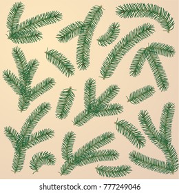 Christmas tree branch design element set with included pattern brush to create any shape.