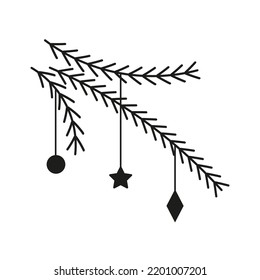 Weihnachtsbaumzweig-Ikone. Illustration für das neue Jahr. Vektorgrafik. Stockbild.
