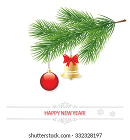 Christmas tree branch isolated on white.