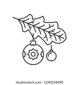Christmas tree branch line icon concept. Christmas tree branch vector linear illustration, symbol, sign