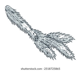 Christmas tree branch monochrome sticker with fragment new year tree for design new year posters for winter holidays vector illustration
