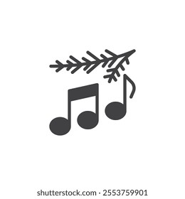 Christmas tree branch and music note vector icon. filled flat sign for mobile concept and web design. Christmas Carols glyph icon. Symbol, logo illustration. Vector graphics