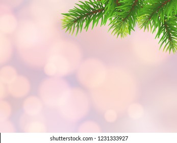 Christmas tree branch on bokeh background with copy space in vector illustartion