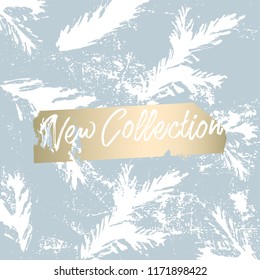 Christmas tree branch painting vector fashion banner. Trendy Pastel blue white gold botanical winter pattern