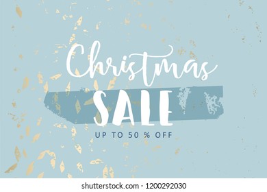 Christmas tree branch painting vector fashion banner. Trendy Pastel blue white gold botanical winter pattern