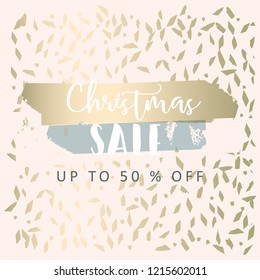 Christmas tree branch painting vector fashion banner. Trendy Pastel blue white gold botanical winter pattern