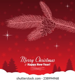 Christmas Tree Branch with Pine Cone in Red