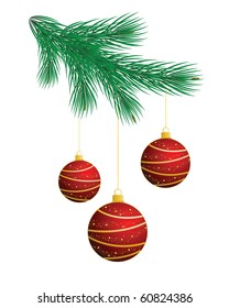 christmas tree branch with red balls