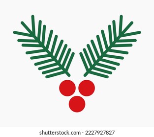 Christmas tree branch and red berries icon design element. Vector illustration.