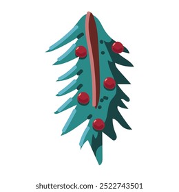 Sucursal de árvore de Natal com frutos vermelhos ilustração cartoon.