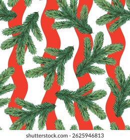 Christmas tree branch seamless pattern. Holiday wallpaper.