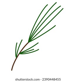 Rama del árbol de Navidad. Ropa prudente, planta de coníferas con agujas verdes, cono de madera. Tormenta de coníferas de temporada de invierno. Elemento natural de las vacaciones de Navidad. Ilustración vectorial plana aislada