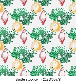 Christmas tree branch vector seamless pattern