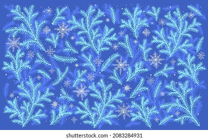 Christmas tree branches background. Holiday design for flyer, greeting card, banner, celebration poster, party invitation or calendar.