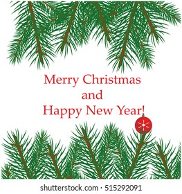 Christmas tree branches and Christmas balls. Merry Christmas and Happy New Year! vector illustration