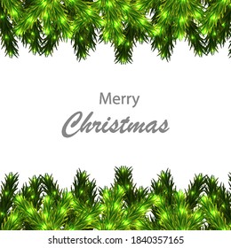 Christmas tree branches border with congratulations, vector art illustration.