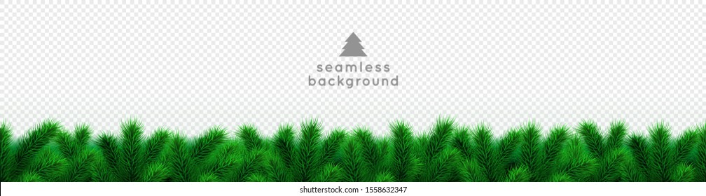 Christmas tree branches border isolated vector. Seamless background or backdrop. Green fir tree garland, xmas or new year holiday decoration, winter frame. Pine, fir or spruce. Illustration or frame.