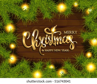 Christmas Tree Branches Border. Vector Illustration EPS10