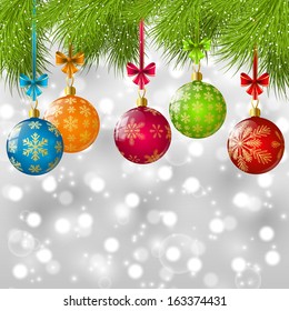 Christmas tree branches with color balls