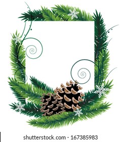 Christmas Tree Branches with Cones. Abstract winter frame