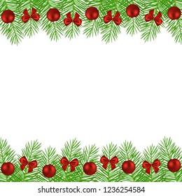 Christmas tree branches decorated with bows and balls