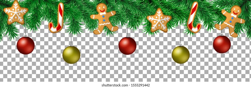 Christmas tree branches with decoration. Vector illustration.