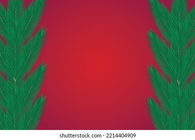 Christmas tree branches with fir trees, dark red background.