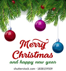 Christmas tree branches. Merry christmas and happy new year. Christmas decoration.
