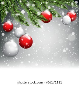 Christmas tree branches on the postcard background. Vector illustration.