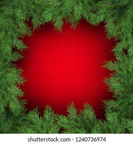 Christmas tree branches on red background. EPS 10