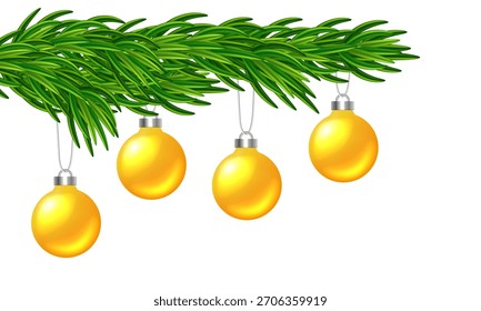 Ramas de árbol de Navidad y adornos de Navidades. Clipart de Vector. 