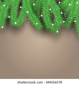 Christmas tree branches over beige background modern festive card layout. Vector Illustration