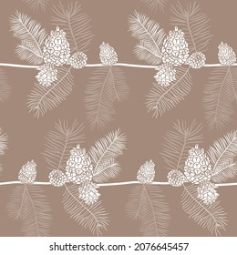 Christmas tree  branches, pine cone in seamless pattern background. pine design element for backdrop,wallpaper,wrap. New year holiday vector